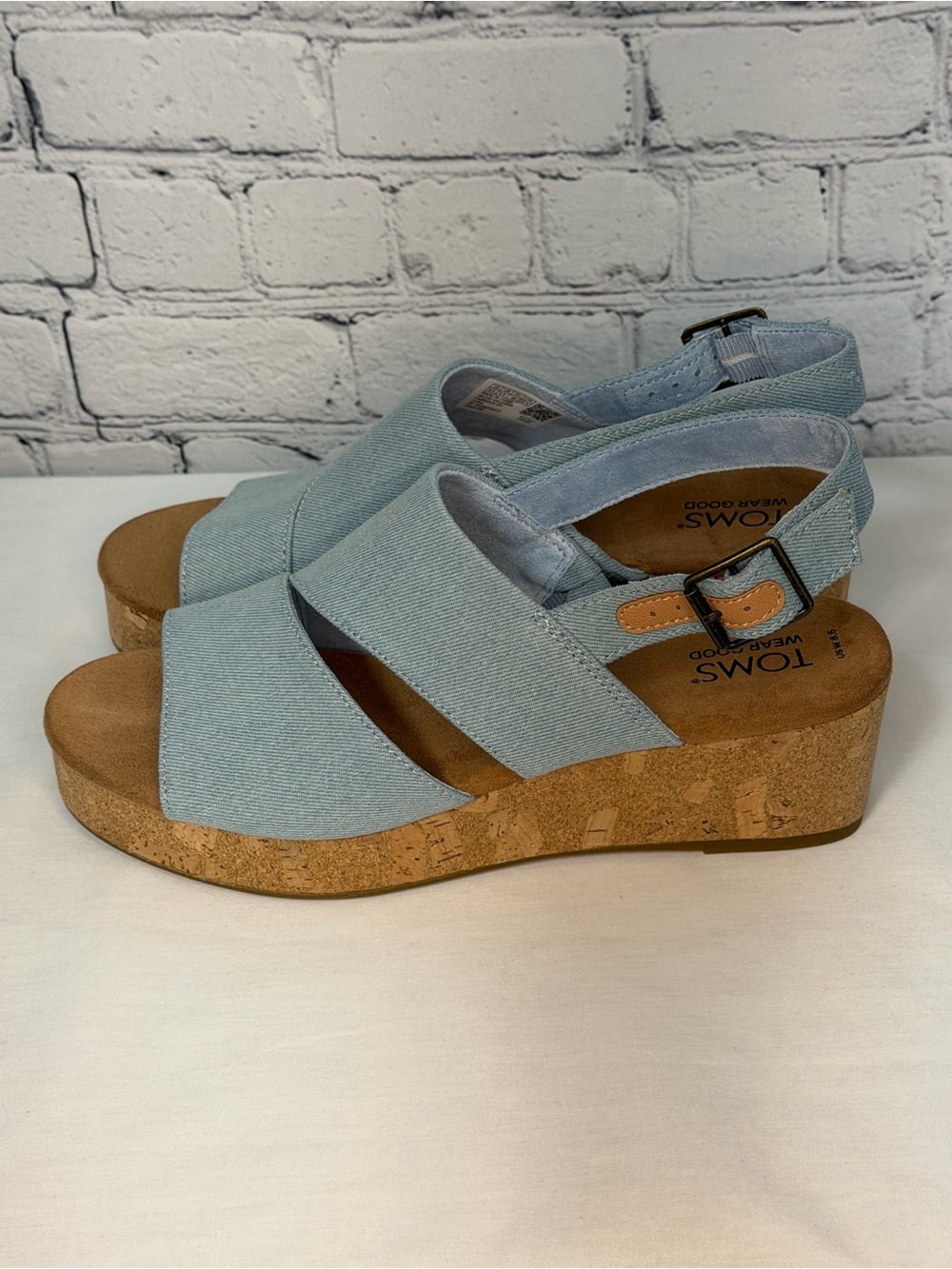 Toms Light Blue Crisscross Slingback Cork Wedge Sandals
